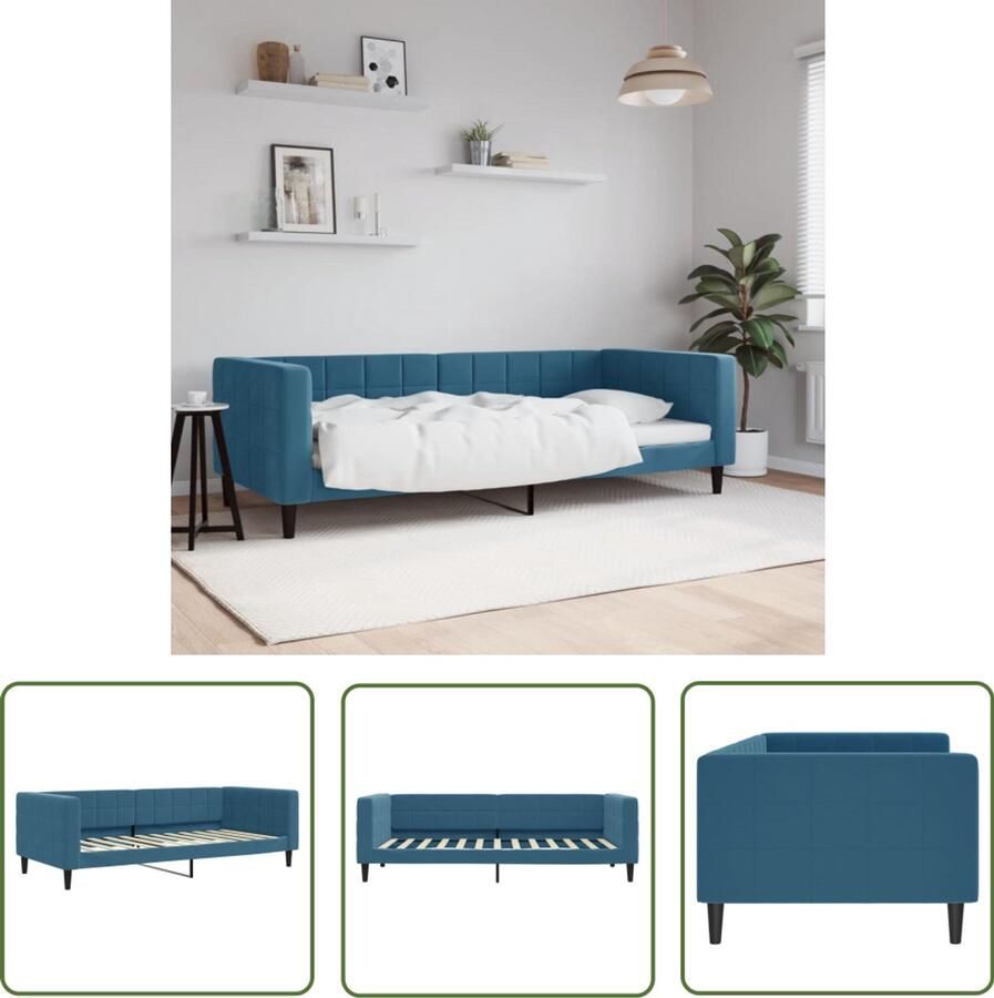 The Living Store Slaapbank 90x200 cm fluweel blauw Slaapbank Velvet Sofa Tweepersoonsbed Daybed Lounge Sofa