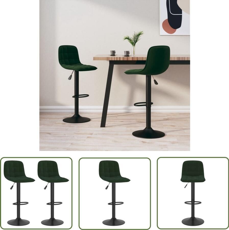 VidaXL Velvet Stoel Barkruk Barkrukken 2 st fluweel donkergroen Donkere Groene Stoel Hoge Stoel Barstoel