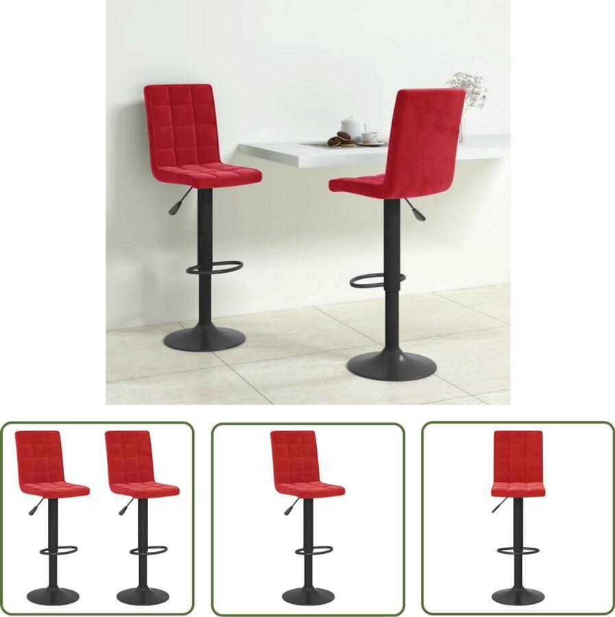 The Living Store Barkrukken 2 st fluweel wijnrood Barstoel Velvet Stoel Rode Barkruk Eetkamerstoelen Lounge Stoel