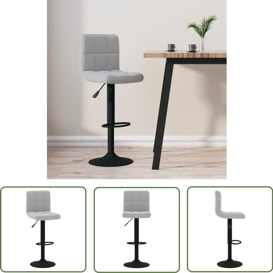 The Living Store Barkruk fluweel lichtgrijs Barstoelen Velvet Stoel Barkruk Grijs Comfortabele Barkruk Draaibare Barkruk