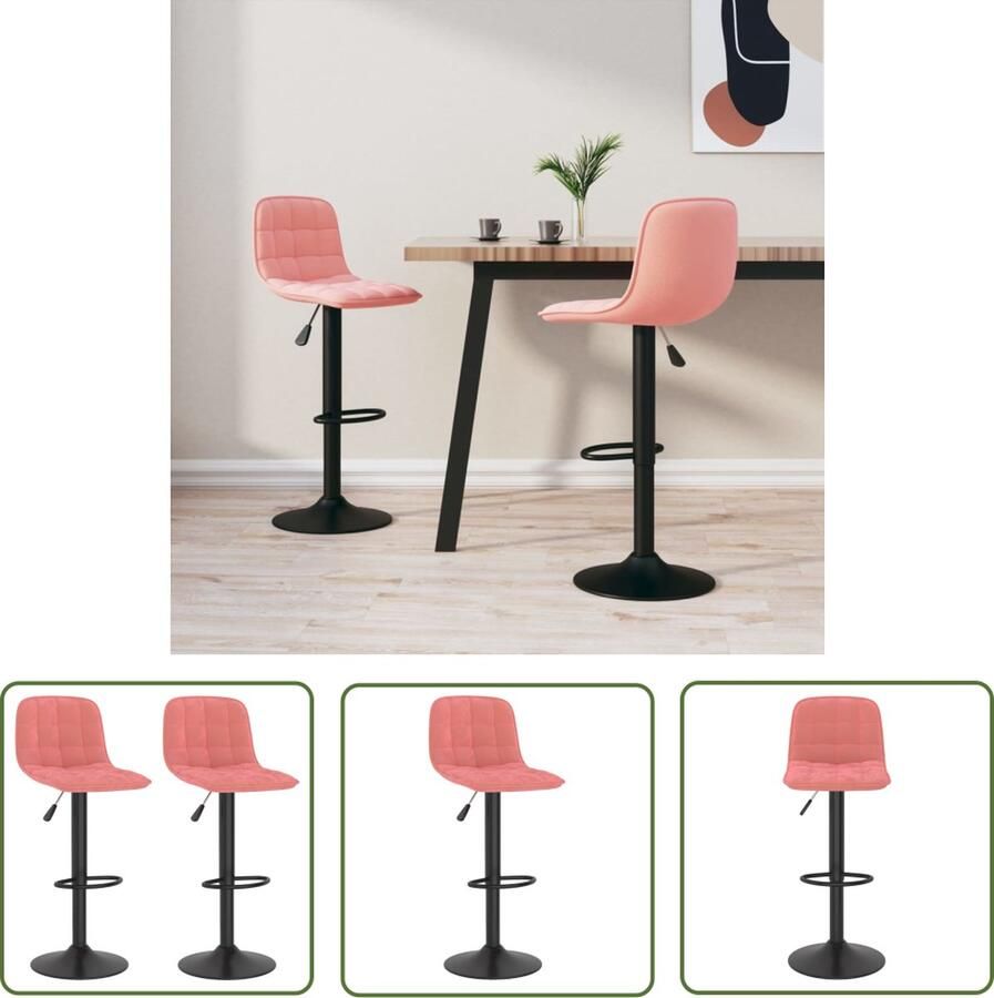 The Living Store Barstoelen Velvet Verchroomd Staal In Hoogte Verstelbaar Roze 42.5 x 45 x (84 105) cm Barstooi Velvet Stoel Rozerode Stoel Eetkamerstoel Hoge Stoel
