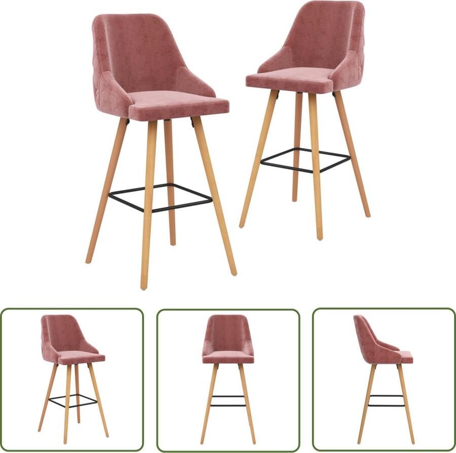 The Living Store Barstoelen Velvet Roze Beukenhout Set van 2 48x55x106 cm Voetensteun Montage vereist Barstooi Velvet Stoel Roze Stoel Eetkamerstoel Lounge Stoel - Foto 2