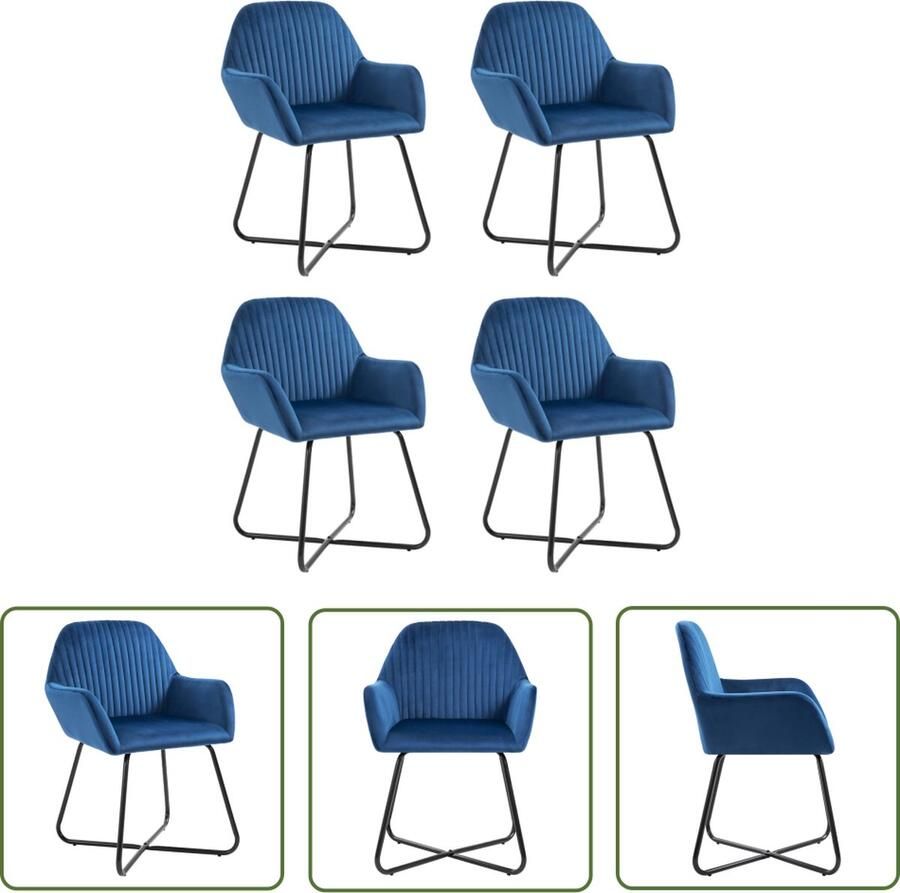 The Living Store Eetkamerstoelen 4 st fluweel blauw Eetkamerstoel Velvet Stoel Blauwe Stoel Design Stoel Comfortabele Stoel - Foto 2