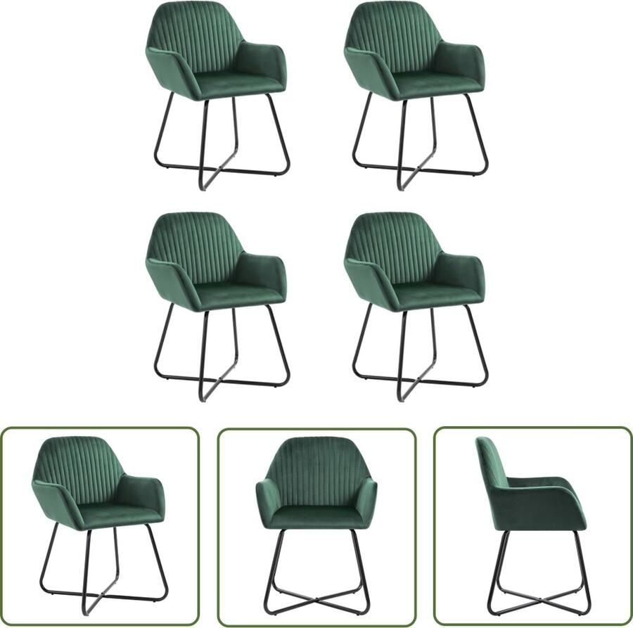 The Living Store Eetstoelen Fluwelen Set Groen 61x61x84 cm Comfortabel en stabiel Eetkamerstoel Velvet Stoel Groene Stoel Design Stoel Comfortabele Stoel - Foto 2