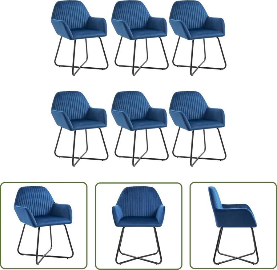 The Living Store Eetkamerstoelen 6 st fluweel blauw Eetkamerstoel Velvet Stoel Blauwe Stoel Comfortabele Stoel Ergonomische Stoel
