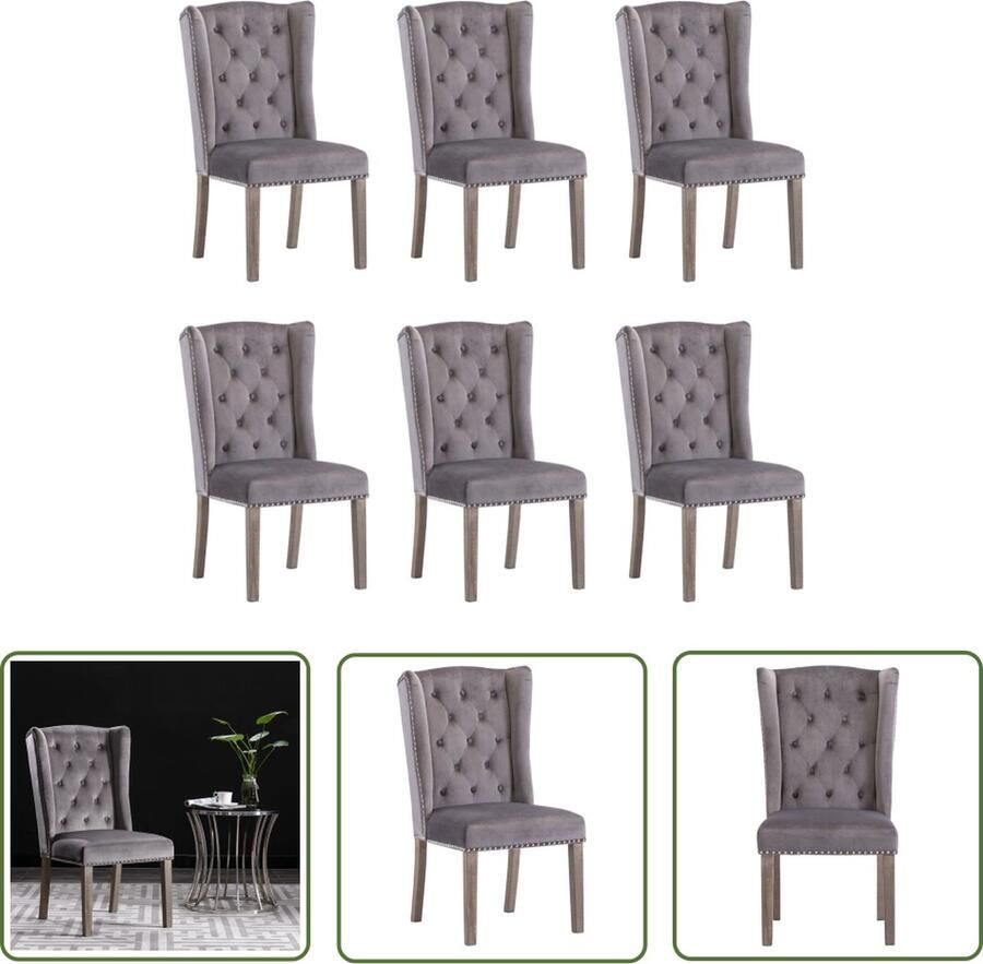 VidaXL Eetkamerstoelen 6 st fluweel grijs Eetkamerstoelen Velvet Stoel Klassieke Stoel Grijze Stoel Dining Chairs - Foto 3