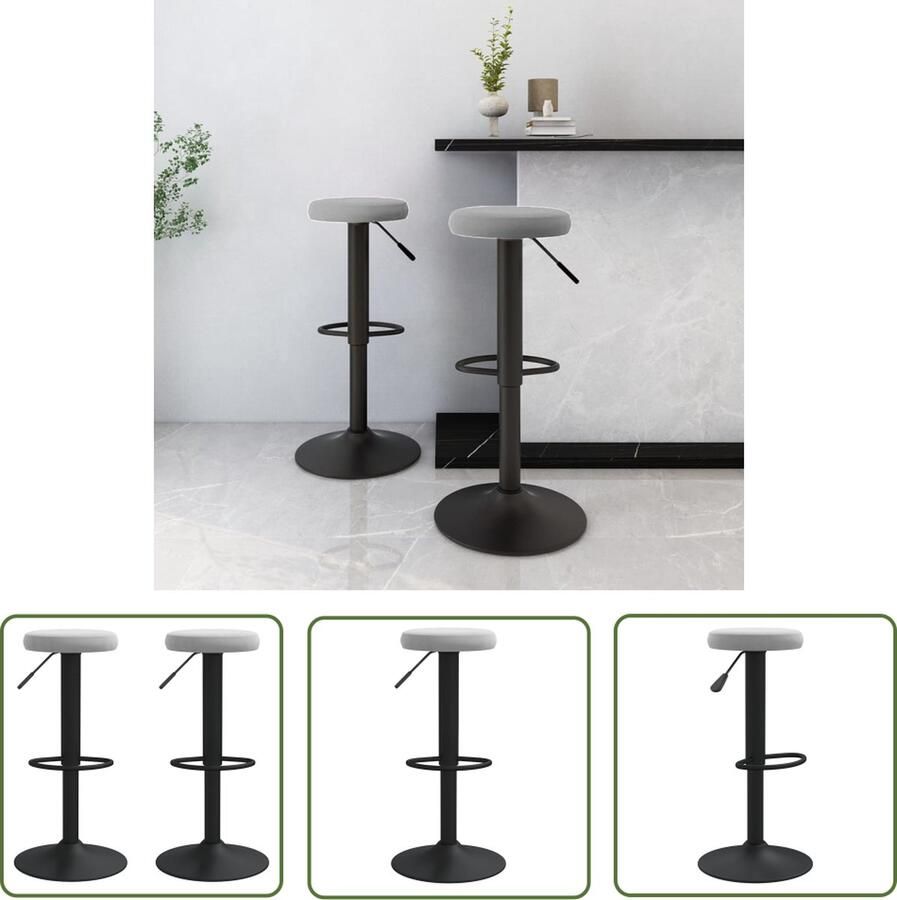 The Living Store Barkrukken Velvet Lichtgrijs 31 x (58-78) cm Draaibaar Gasveermechanisme Set van 2 Barstoelen Velvet Stoelen Barkrukken Grijs Krukken Met Armleuningen Hoge Krukken - Foto 2