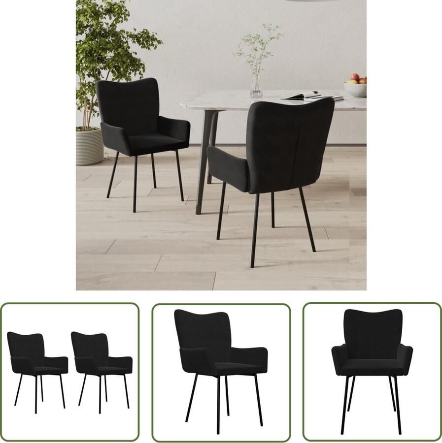 The Living Store Eetkamerstoelen Zwart Fluweel 55 x 57 x 81.5 cm Eetkamerstoelen Velvet Stoelen Zwarte Stoelen Moderne Stoelen Comfortabele Stoelen - Foto 2