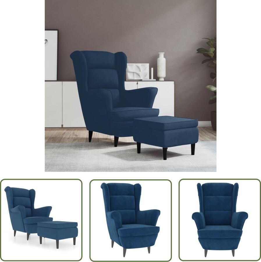 VidaXL Velvet Stoffen Meubilair Relaxfauteuil Fauteuil met voetenbank fluweel blauw Blauwe Fauteuils Lounge Stoel Voetenbank - Foto 2