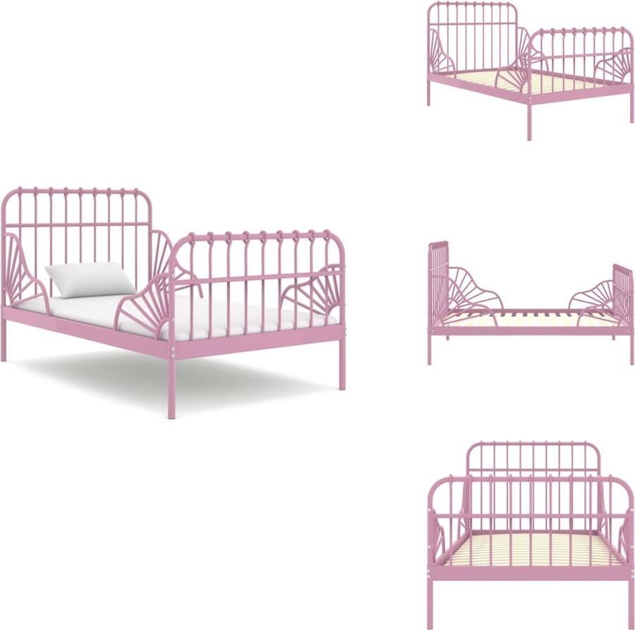 The Living Store Bedframe verlengbaar metaal roze 80x130 200 cm Verlengbaar Bedframe Verlengbare Bedframes Bed Bedden Bedframe Bedframes Metalen Bedframe Metalen Bedframes Metalen Bed Metalen Bedden Bedbodem