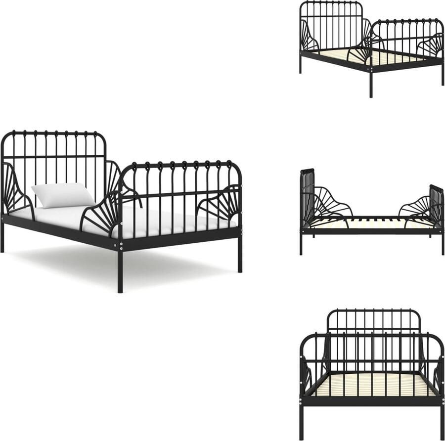 VidaXL Metalen Bedframe Verlengbaar Zwart 134.4 204.4 x 83.5 x 90 cm Geschikte matras- 80 x 130 200 cm Montage vereist Bed