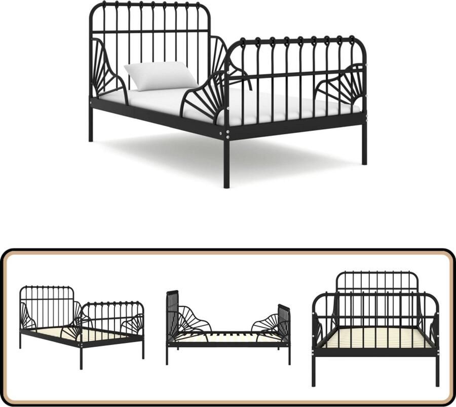 VidaXL Verlengbaar Bedframe Zwart Metaal 80x200 cm Metalen Bedframe Verlengbaar Bed Tweepersoons Bed Boxspring Bed Stapelbed