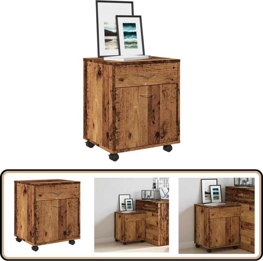VidaXL Verrijdbare Kast Bewerkt Hout 45x38x54 cm Rolkast Rolkasten -kast Opbergkast Op Wielen