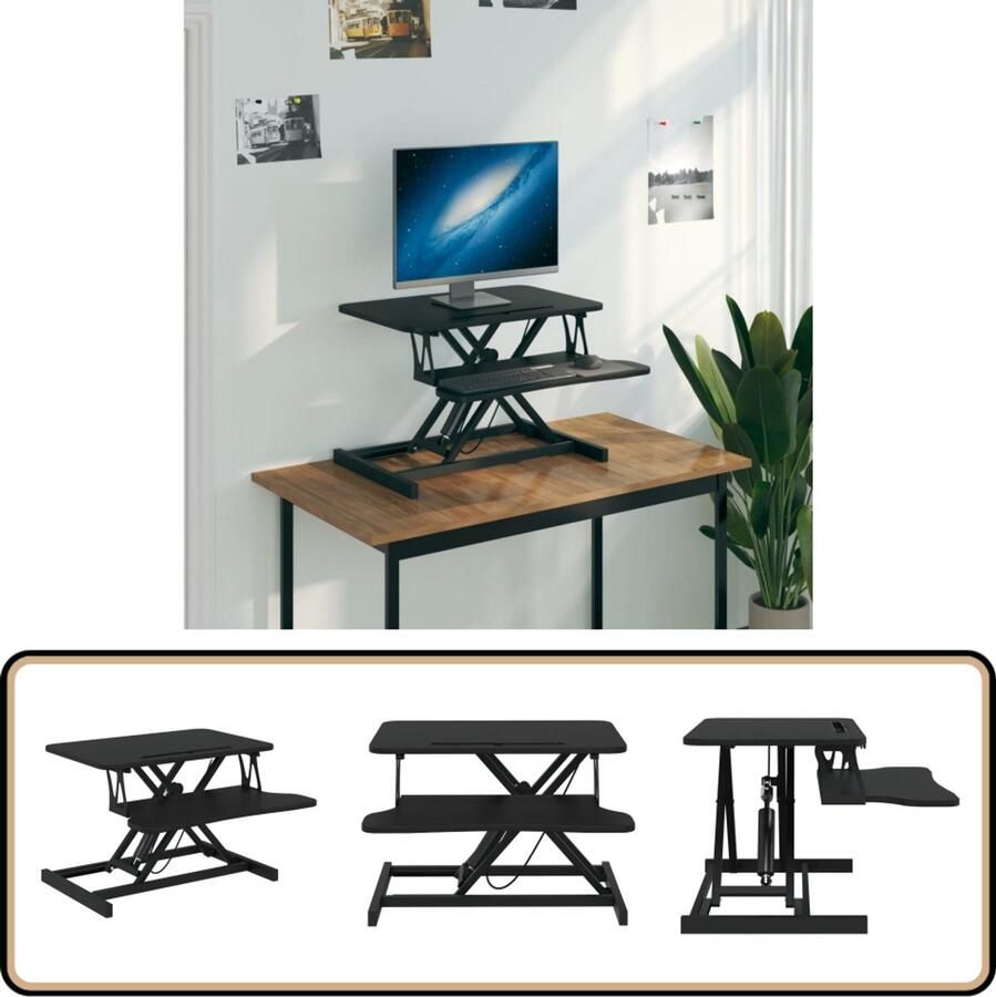 VidaXL Verstelbaar Bureau Zwart 60x40 cm Werkplek Bureau Verstelbaar Bureau Ergonomisch Bureau Kantooraccessoires