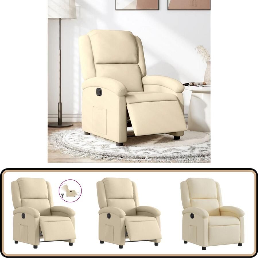 VidaXL Verstelbare Elektrische Fauteuil crème Elektrische Fauteuil Loungestoel Relaxfauteuil Verstelbare Stoel Lederlook