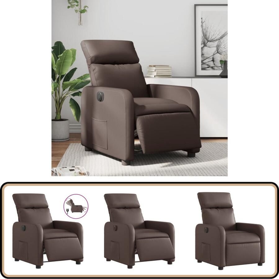 VidaXL Verstelbare Elektrische Fauteuil Kunstleer Bruin Elektrische Fauteuil Loungestoel Relaxfauteuil Lederlook Bruine Fauteuil