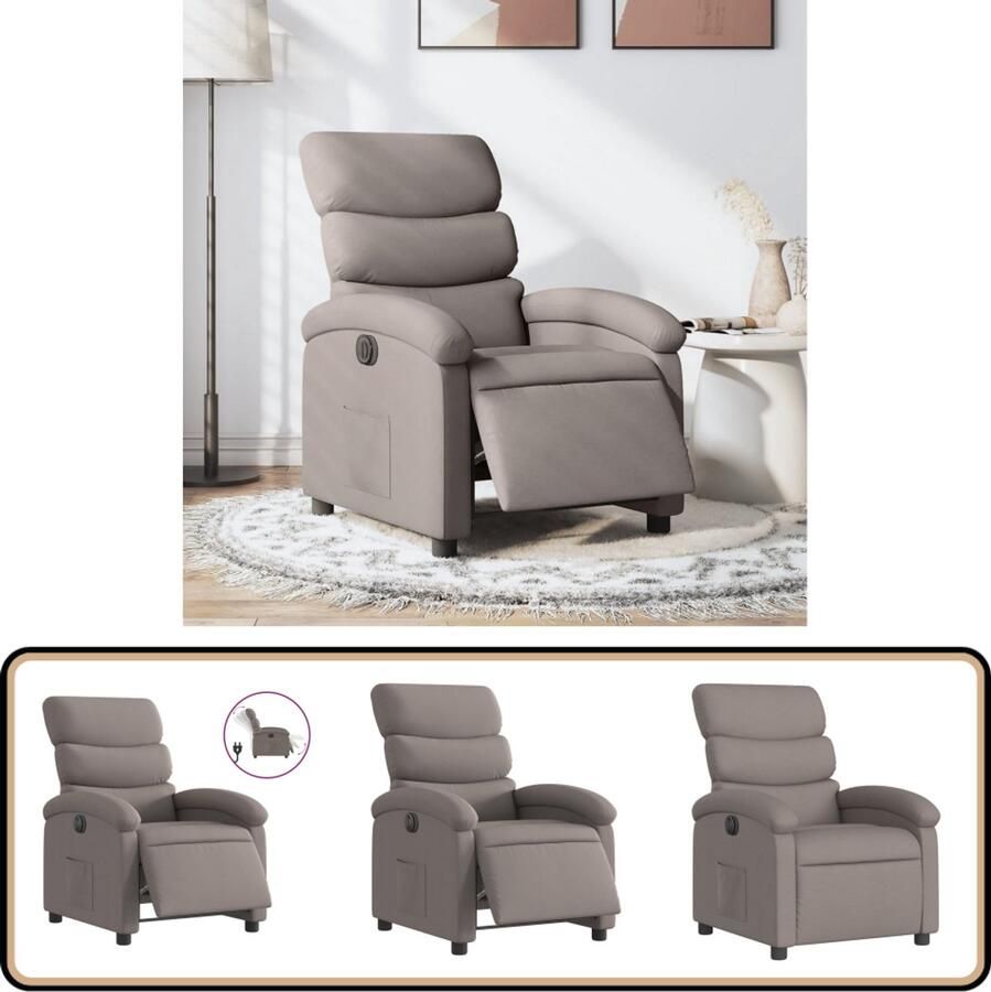 VidaXL Verstelbare elektrische fauteuil Taupe stof Elektrische Fauteuil Loungestoel Verstelbare Fauteuil Fauteuils Loungemeubilair