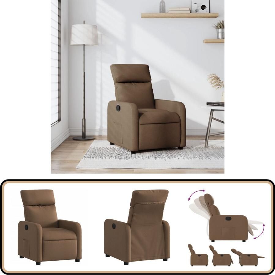 VidaXL Verstelbare Fauteuil Bruin Stof Comfortabel Fauteuil Fauteuils Relaxfauteuil Leunstoel