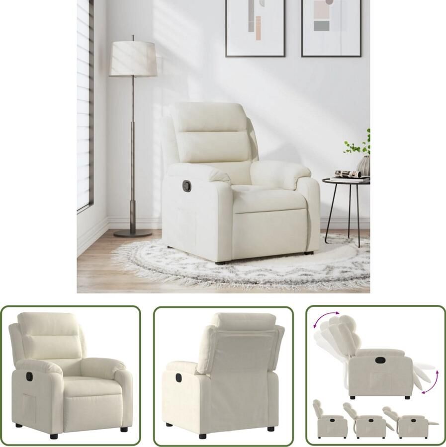 The Living Store Fauteuil verstelbaar fluweel crèmekleurig Verstelbare Fauteuil Lounge Stoel Fluweelfauteuil Creme Fauteuil Relaxfauteuil