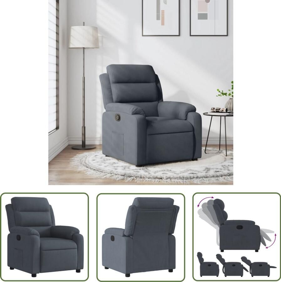VidaXL Fauteuil verstelbaar fluweel donkergrijs Comfortabele Fauteuil Verstelbare Fauteuil Donkere Grijze Fauteuil Fluweelfauteuil Lounge Fauteuil
