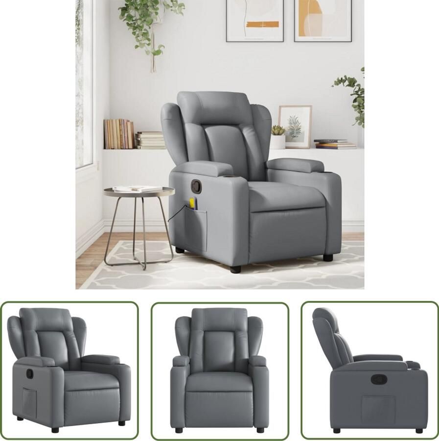 VidaXL Fauteuil verstelbaar kunstleer grijs Comfortabele Fauteuil Verstelbare Fauteuil Lounge Fauteuil Fauteuils Grijs Kunstleder Fauteuil