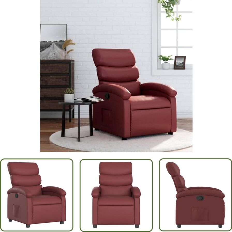 VidaXL Fauteuil verstelbaar kunstleer wijnrood Comfortabele Fauteuil Verstelbare Fauteuil Lounge Stoel Fauteuils Rood Lederlook Fauteuil