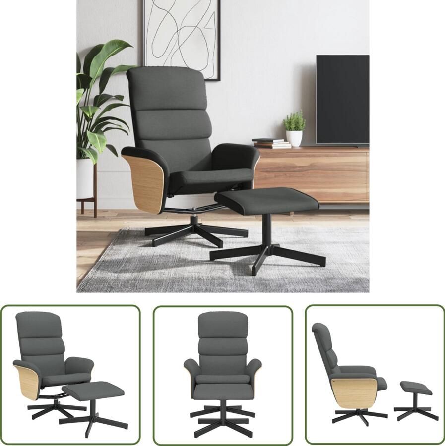 VidaXL Fauteuil verstelbaar met voetenbank stof donkergrijs Comfortabele Fauteuil Verstelbare Fauteuil Lounge Stoel Grijs Fauteuil Fauteuils Met Voetensteun