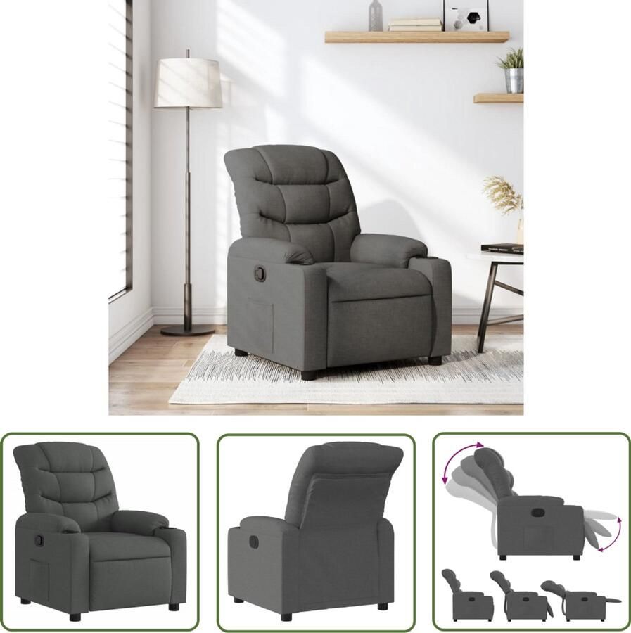 VidaXL Fauteuil verstelbaar stof donkergrijs Comfortabele Fauteuil Verstelbare Fauteuil Lounge Stoel Relaxfauteuil Fauteuils Grijs