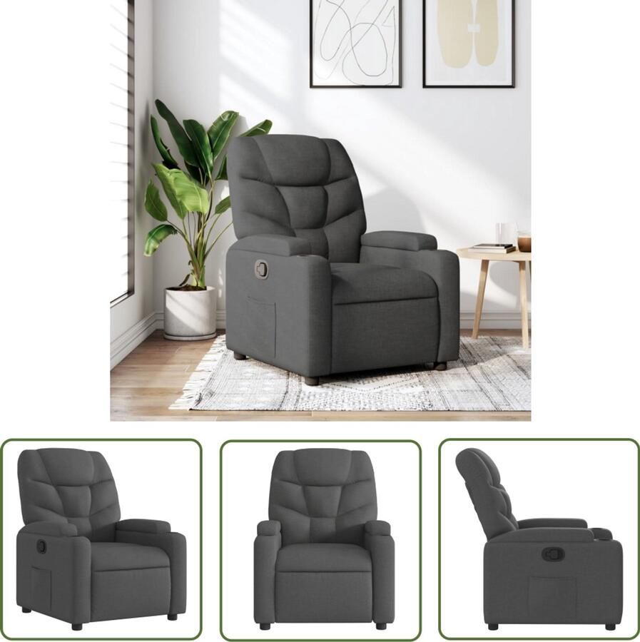 The Living Store Fauteuil verstelbaar stof donkergrijs Verstelbare Fauteuil Fauteuils Lounge Stoel Relaxfauteuil Donkere Grijze Fauteuil