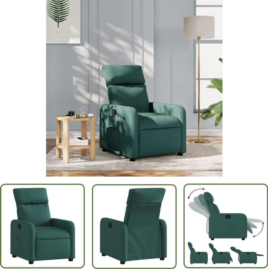 VidaXL Fauteuil verstelbaar stof donkergroen Comfortabele Fauteuil Verstelbare Fauteuil Lounge Stoel Relaxfauteuil Donkere Groene Fauteuil