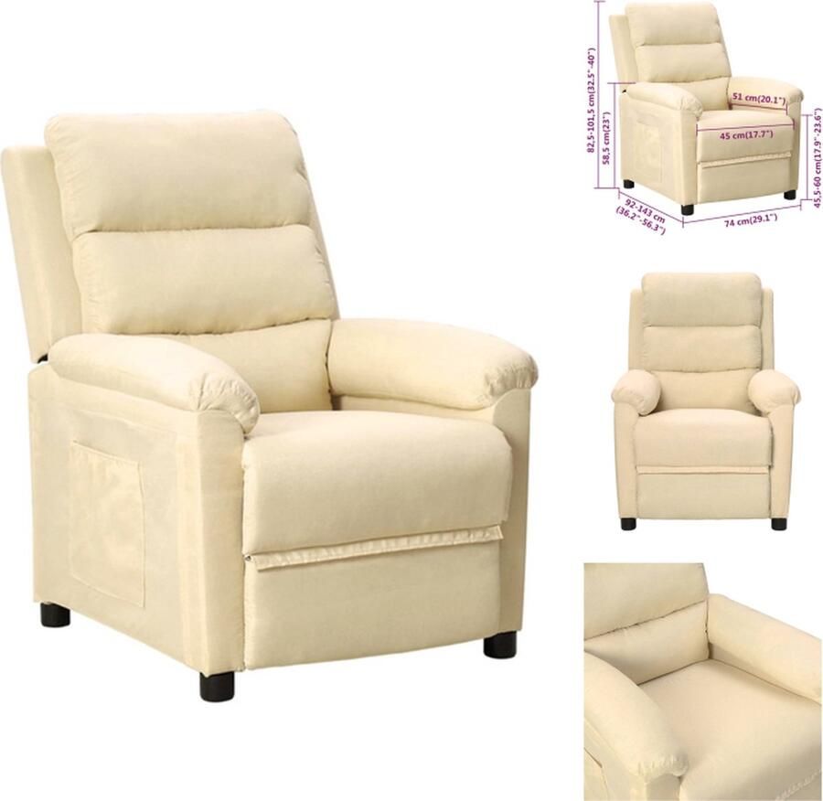 VidaXL Fauteuil Fauteuils Leunstoel Relaxfauteuil Fauteuil verstelbaar stof crèmekleurig - Foto 2