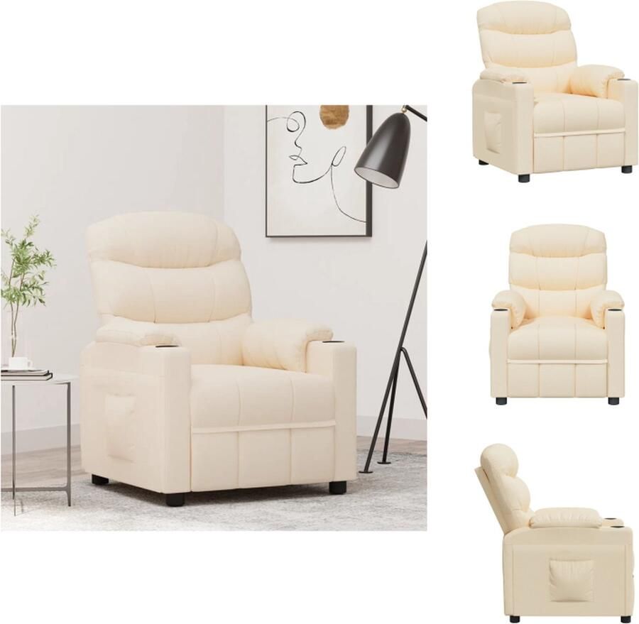 VidaXL Verstelbare Fauteuil Crème Stof 75.5 x 92 x 105 cm Met Bekerhouders Fauteuil