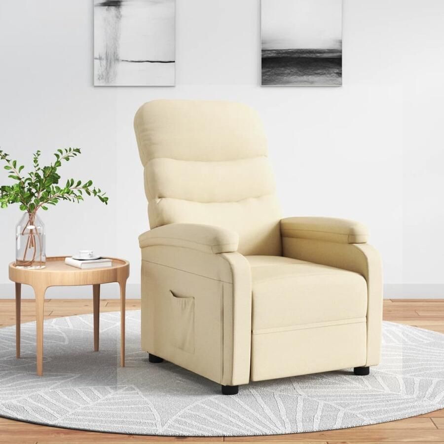 VidaXL Fauteuil verstelbaar stof crèmekleurig - Foto 3