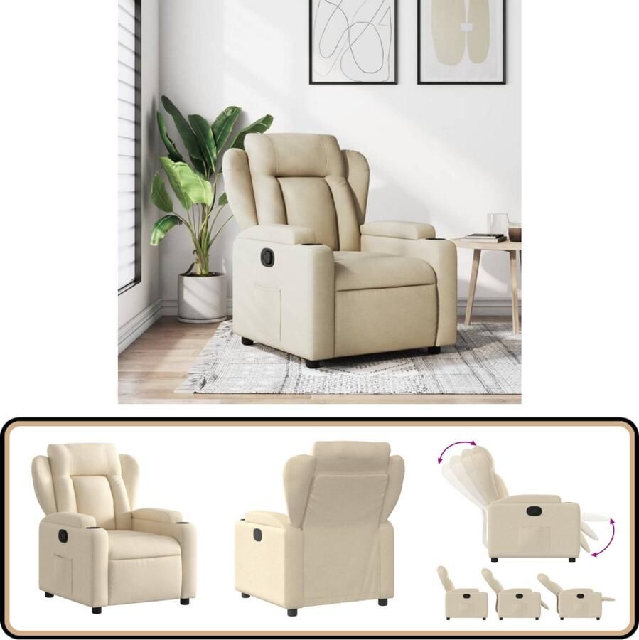 VidaXL Verstelbare Fauteuil Crèmekleurig Stof Fauteuil Fauteuils Relaxfauteuil Leunstoel