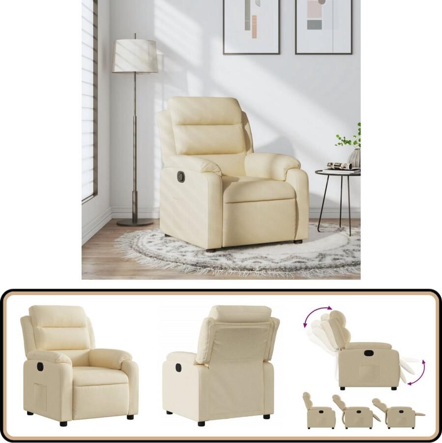 VidaXL Verstelbare Fauteuil crèmekleurig Stof Verstelbare Fauteuil Lounge Stoel Relaxfauteuil Leesfauteuil Fauteuils Creme