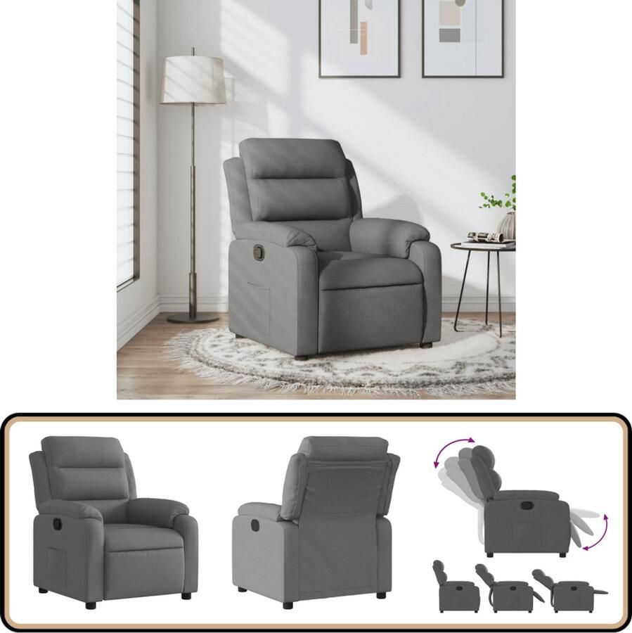 VidaXL Verstelbare Fauteuil Donkergrijs Stof Comfortabele Fauteuil Verstelbare Stoel Lounge Stoel Relaxfauteuil Fauteuils Grijs