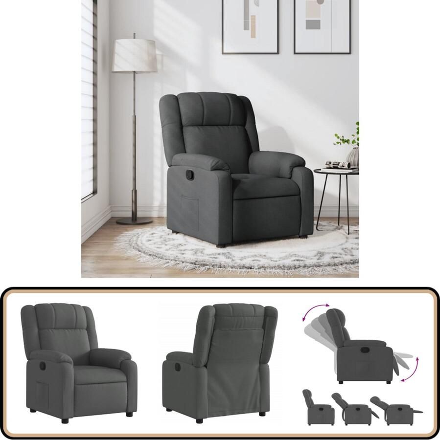 VidaXL Verstelbare Fauteuil Donkergrijs Stof Comfortabele Fauteuil Verstelbare Stoel Lounge Stoel Relaxfauteuil Fauteuils Grijs
