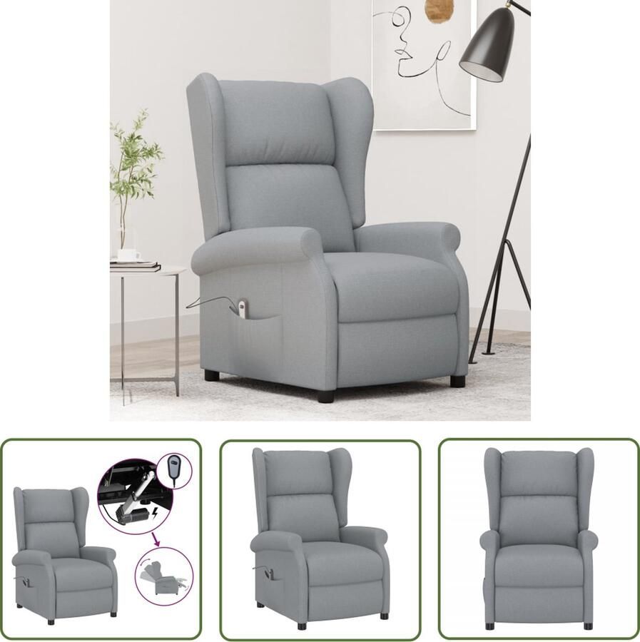 The Living Store Fauteuil elektrisch verstelbaar stof lichtgrijs Elektrische Fauteuil Verstelbare Fauteuil Loungestoel Leesfauteuil Grijs Fauteuil