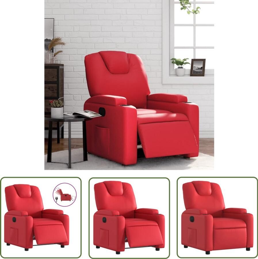 The Living Store Fauteuil verstelbaar elektrisch kunstleer rood Elektrische Fauteuil Loungestoel Verstelbare Stoel Lederlook Fauteuil Rode Fauteuil
