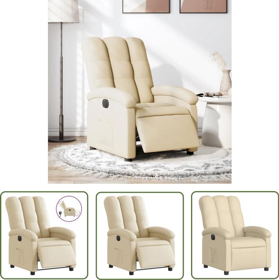 The Living Store Fauteuil verstelbaar elektrisch stof crèmekleurig Elektrische Fauteuil Loungestoel Relaxfauteuil Fauteuils Ergonomische Stoel