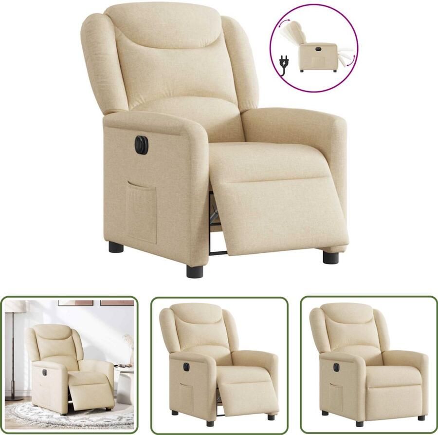 VidaXL Verstelbare Fauteuil Elektrische Fauteuil verstelbaar elektrisch stof crèmekleurig Lounge Stoel Relaxfauteuil Creme Fauteuil