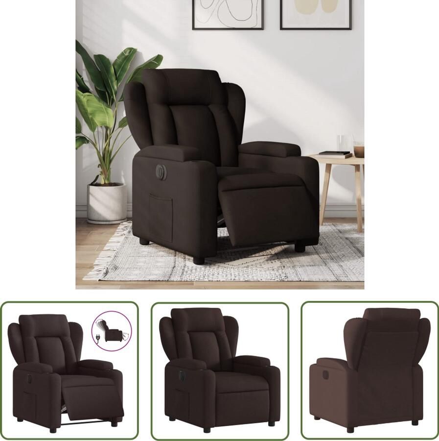 The Living Store Fauteuil verstelbaar elektrisch stof donkerbruin Elektrische Fauteuil Elektrische Verstelbare Stoel Loungestoel Relaxfauteuil Comfortabele Fauteuil