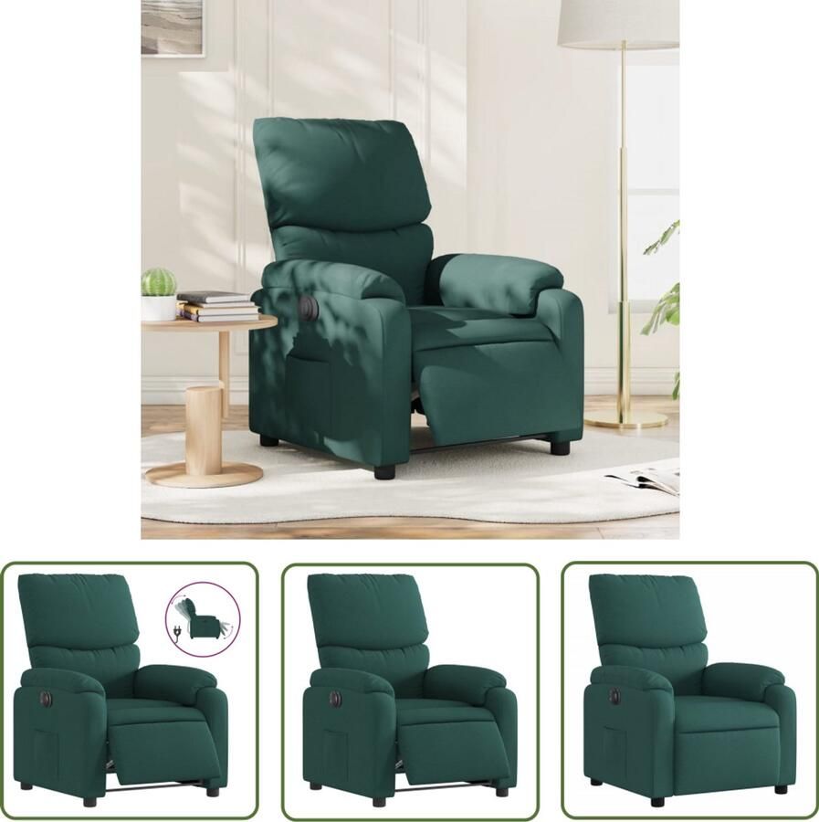The Living Store Fauteuil verstelbaar elektrisch stof donkergroen Elektrische Fauteuil Loungefauteuil Verstelbare Fauteuil Lederlook Fauteuil Design Fauteuil