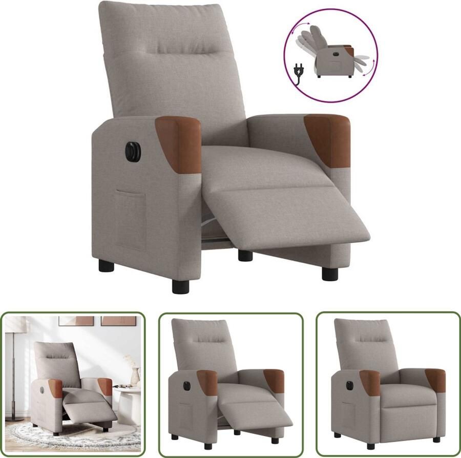 VidaXL Verstelbare Fauteuil Elektrische Fauteuil verstelbaar elektrisch stof taupe Lounge Stoel Relaxfauteuil Fauteuils