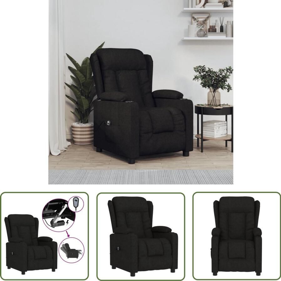 VidaXL Fauteuil verstelbaar elektrisch stof zwart Elektrische Fauteuil Verstelbare Fauteuil Fauteuils Zwart Lounge Stoel Relaxfauteuil