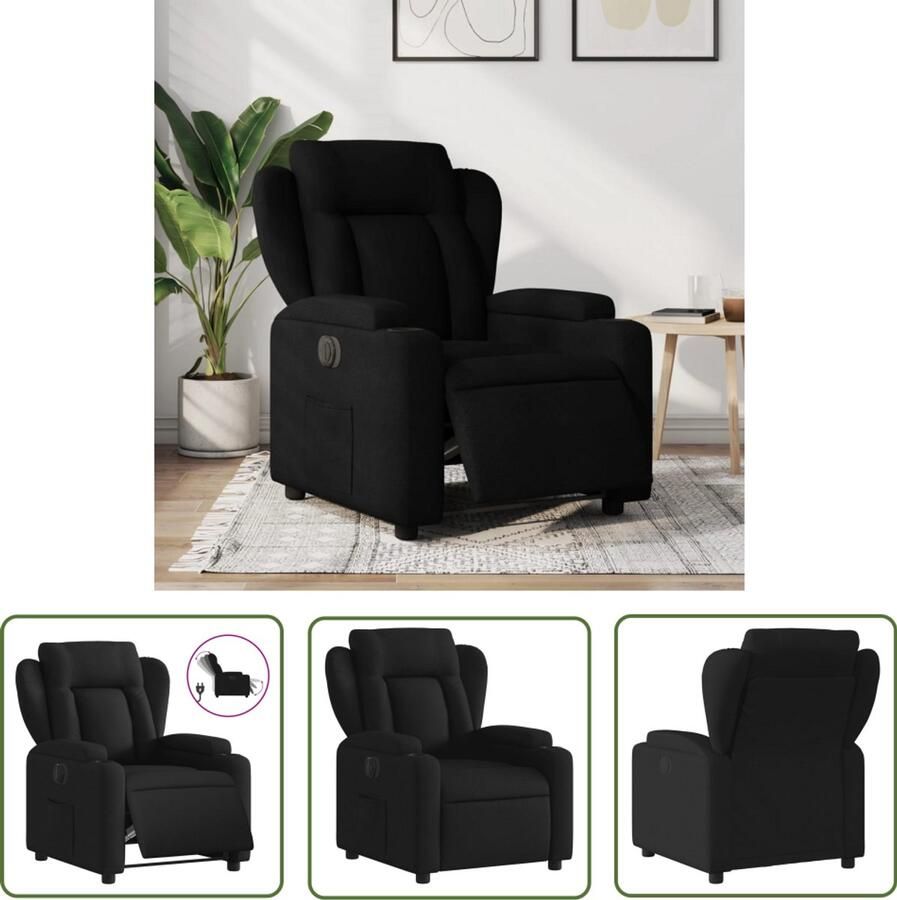 The Living Store Elektrisch verstelbare fauteuil Hoge rug Zwart 76 x 90 x 100 cm Met elektromotor Elektrische Fauteuil Verstelbare Fauteuil Lounge Fauteuil Relaxfauteuil Zwarte Fauteuil - Foto 3