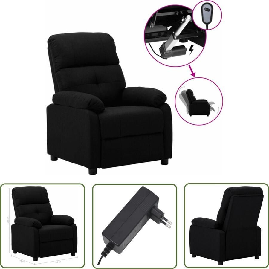 The Living Store Elektrisch verstelbare fauteuil Hoge rug Zwart 76 x 90 x 100 cm Met elektromotor Elektrische Fauteuil Verstelbare Fauteuil Lounge Fauteuil Relaxfauteuil Zwarte Fauteuil