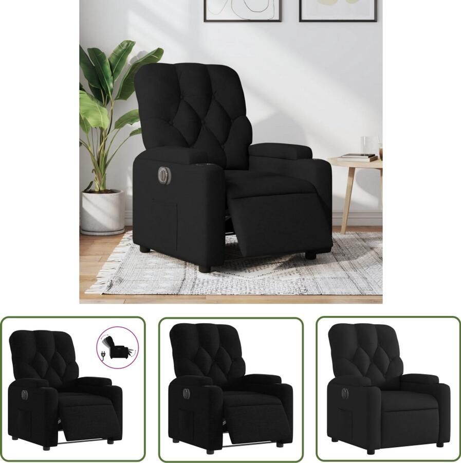 The Living Store Fauteuil verstelbaar elektrisch stof zwart Elektrische Fauteuil Loungestoel Relaxfauteuil Verstelbare Stoel Fauteuils