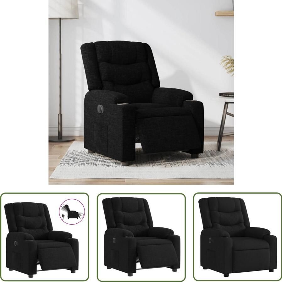 The Living Store Fauteuil verstelbaar elektrisch stof zwart Elektrische Fauteuil Loungestoel Relaxfauteuil Lederlook Veloursstoel