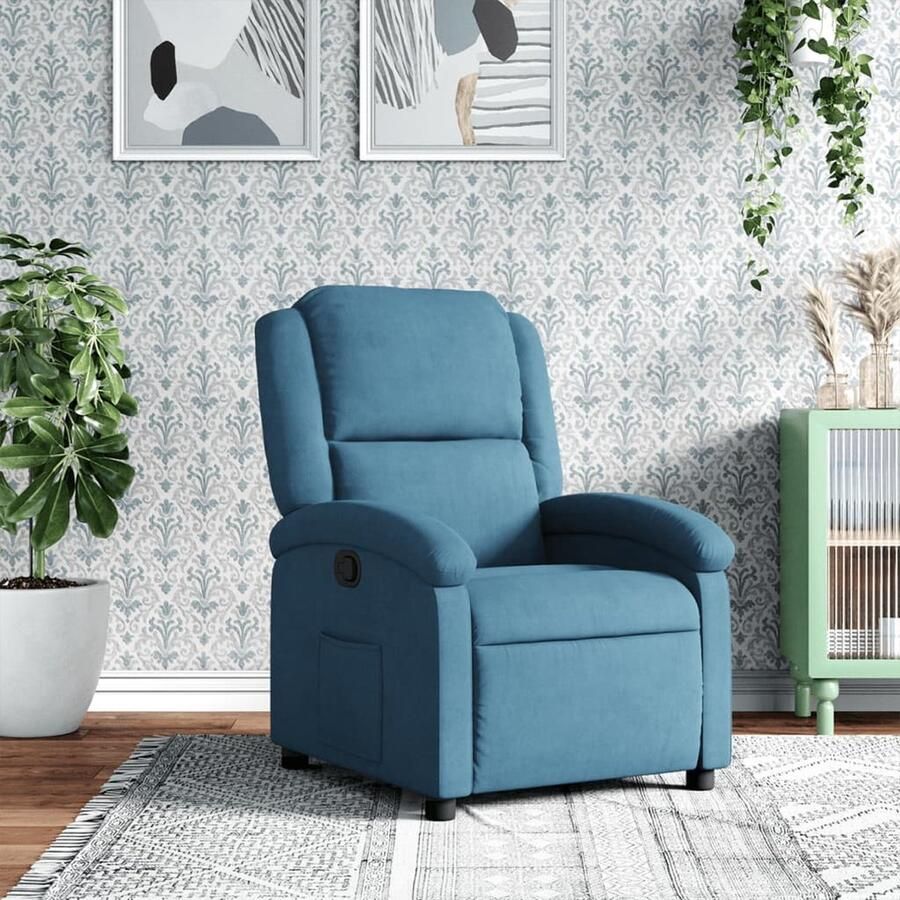 VidaXL Verstelbare Fauteuil Fluweel Blauw Comfort